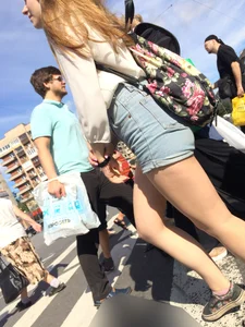Sexy Girl in Denim Shorts With Awesome Legs on the Crosswalk Huge Creepshots Collection