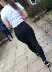 Teen in Tight Black Jeans Walking on a Street Creepshot