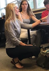 Squatting Candid Mature Teacher Wearing Sandals in Class Creepshot