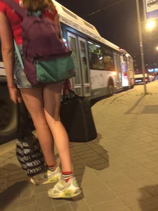 Skinny Girl in Denim Shorts City Candid