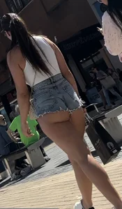 Tiny denim shorts cheeks out (OC)