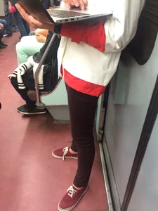 Skinny Girls in Tight Jeans in the Subway Train Candid