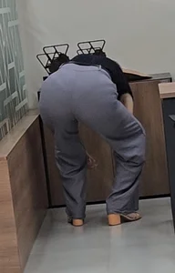 Blonde with hot ass in wide pants