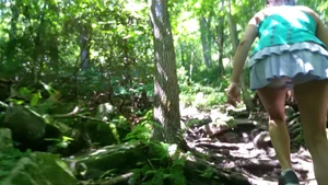 Latina girlfriend hiking in skorts with reverse camel toe