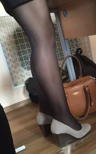Teen Legs in Black Pantyhose and Platform Shoes College Creepshots