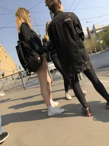 Hot Legs in a Skirt - Girl Standing on the Pedestrian Crosswalk Closeup Creepshots