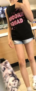 Thin Legs in Mini Shorts Food Court Candid