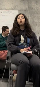 College Vpl Latina In Dark Grey Leggings Going Up The Stairs