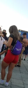 Big peach in shorts leggings, cute white girl
