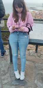 Nice candid girl in tight blue jeans street creepshot