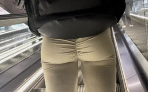 On the escalator Teen love her ass
