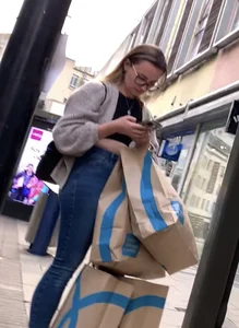 Nerdy girl in jeans busts me