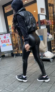 Hottest bubble ass in shiny black leggings