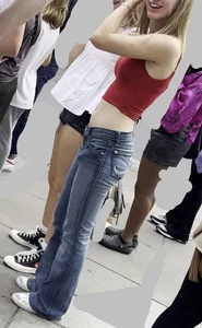 Cute blonde tight jeans red croptop