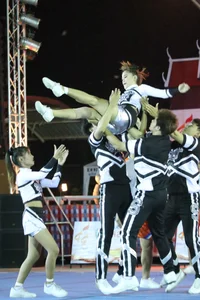 Bunch of athletic Thai cheerleaders at a competition