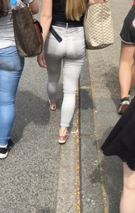 Cute Teen in tight grey jeans