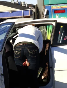 Some candid girls cleaning their cars in jeans and some showing ass crack
