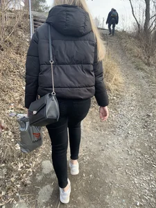 Blonde girl wearing tight pants walking down the road creepshots