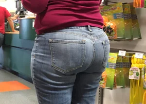 Big ass in tight jeans at Golf Galaxy