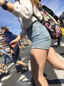 Sexy Girl in Denim Shorts With Awesome Legs on the Crosswalk Huge Creepshots Collection