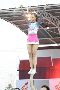 Bunch of athletic Thai cheerleaders at a competition