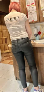 Redhead Milf Black Shiny Jeans (NOT OC)