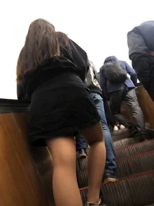 Hot Girl in Pantyhose And a Skirt Creepshots Gallery in a Subway Train and on an Escalator