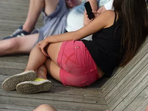 Skinny Girl in Pink Shorts Street Candid