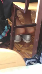 College Candid Girl's Feet With Flats Taken Off - Creepshot Under the Table