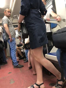 Blonde with Hot Long Legs in Sandals and a Dress Subway Train Candid
