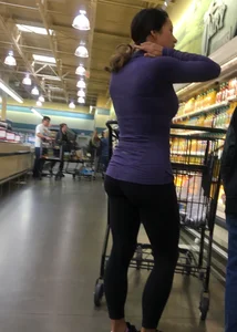 Big boobed brunette in leggings grocery shopping with a nice ass too