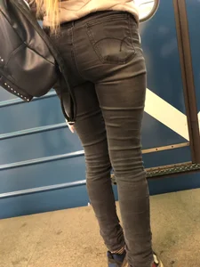 Girl in Tight Jeans with Thin Hot Legs Subway Creepshot