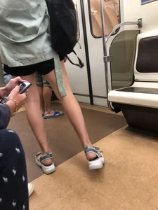 Cute Teen Blonde in Sandals And Shorts Subway Train Creepshots