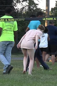 Nerdy blonde teen plays in tight short shorts