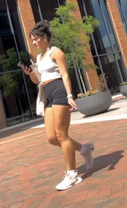 Curly Campus Brunette with amazing Bubble Butt in Tight Shorts (oc)