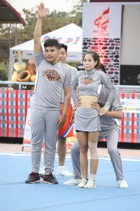 Bunch of athletic Thai cheerleaders at a competition