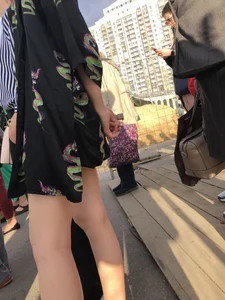 Cute blonde candid teen crossing the street