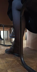 College Girl’s Crossed Legs in Black Pantyhose Under Desk Creepshot