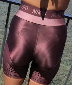 Sexy tanned babe shiny spandex w/ vpl