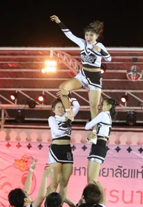 Bunch of athletic Thai cheerleaders at a competition