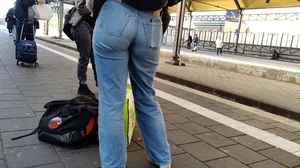 Tight Jeans at the Trainstation + Bending Over