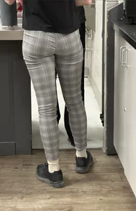 Nice booty and legs in grey checkered tight pants creepshots