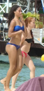 Amazing ebony ass in blue bikini with other sexy friends in bikinis