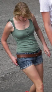 Cute Blonde Teen In Denim Shorts