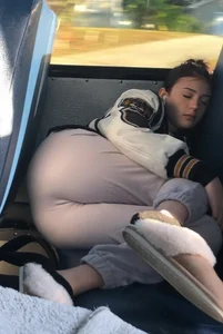 Cute Candid Girl in Pants And Flip-Flops Asleep in a Bus Creepshot