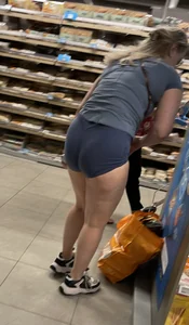 Blonde in tight blue shorts