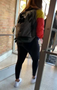 Thicc ass in leggings and a glimpse of her friend