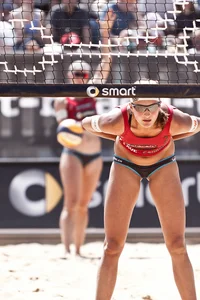 Sexy beach volleyball girls in bikinis
