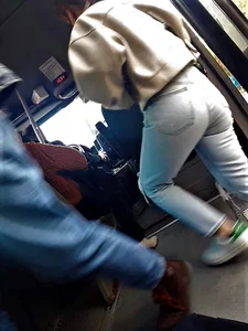 Lovely ass girl in jeans in public transport