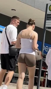 Beautiful girl with an even better ASS in BEIGE SHORTS